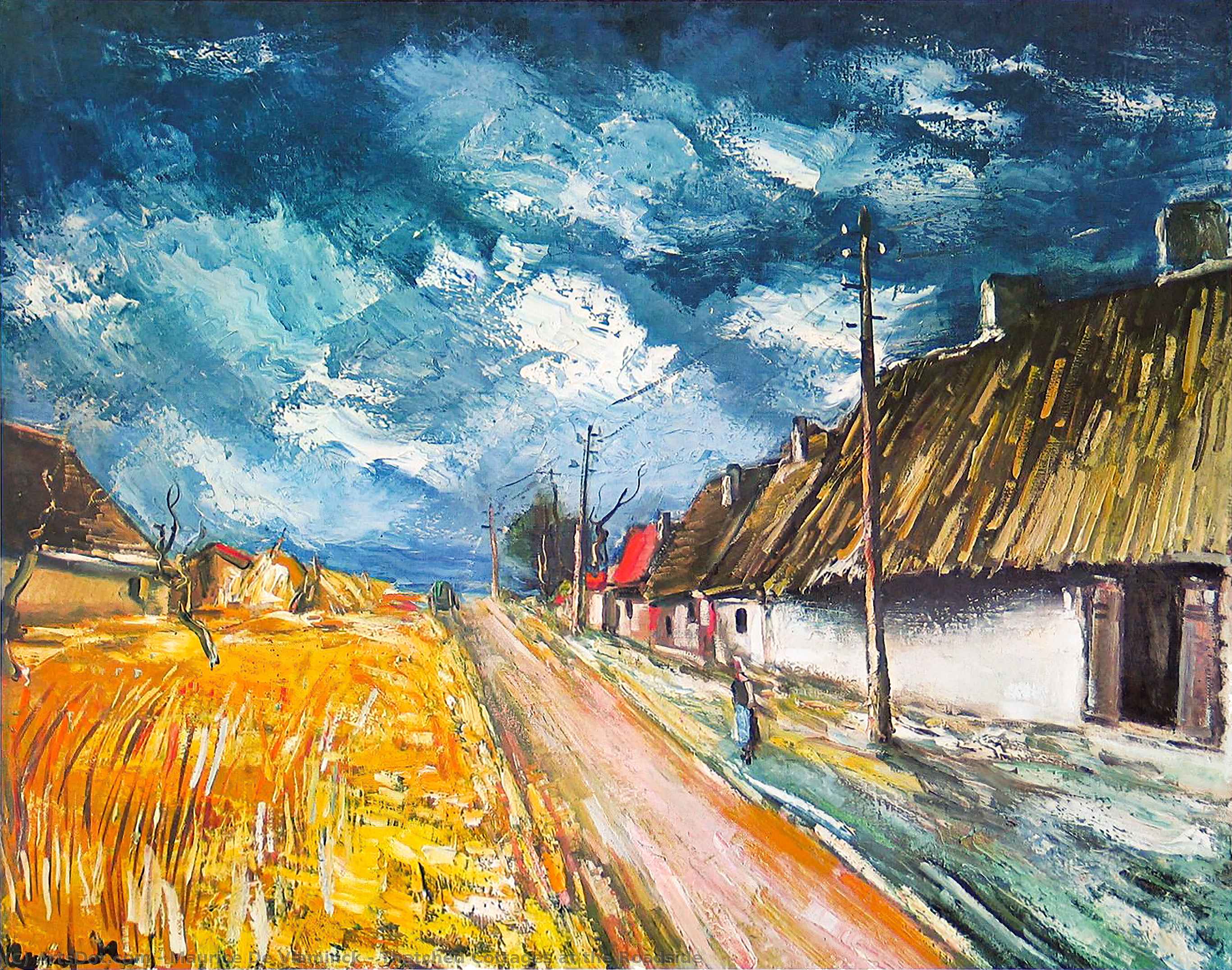 Thatched Cottages At The Roadside — モーリス・ド・ヴラマンカン