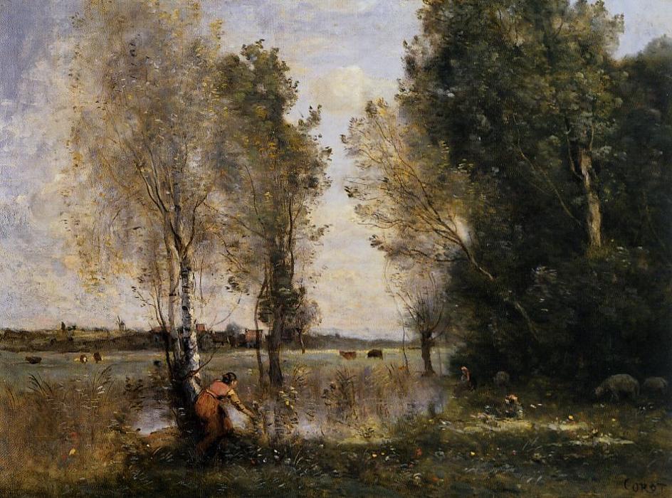Woman Picking Flowers In A Pasture — Žan-batist Kamil Korote