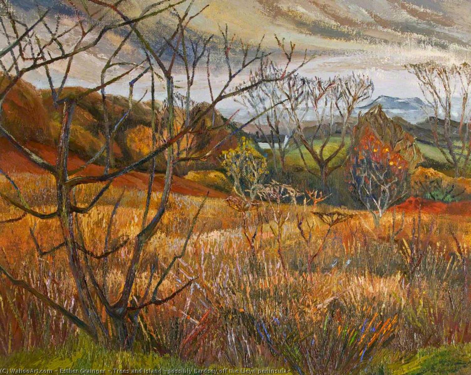 Trees And Island (possibly Bardsey Off The Lleyn Peninsula) — Esther Grainger