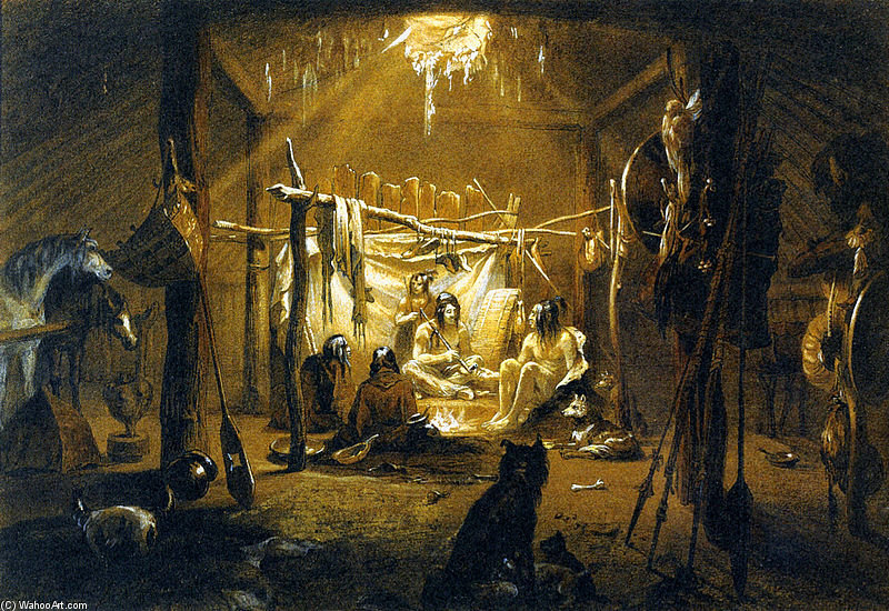 Interior Of The Hut Of A Mandan Chief — Карл Бодмер