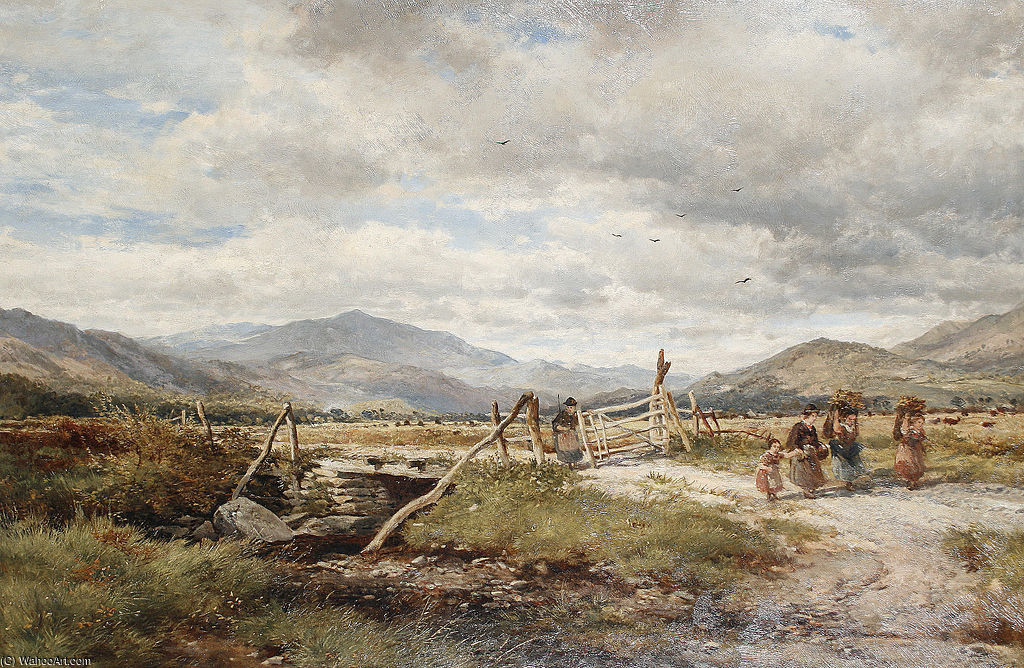 Figures On A Track With Mountains In The Distance — John Syer
