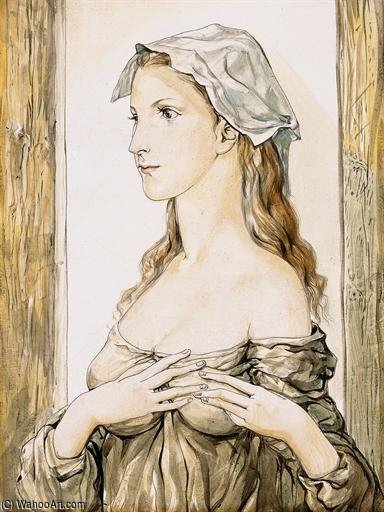 Jeune Femme De Profil, Les Mains Croisées Sur La Poitrine — Léonard Tsuguharu Foujita