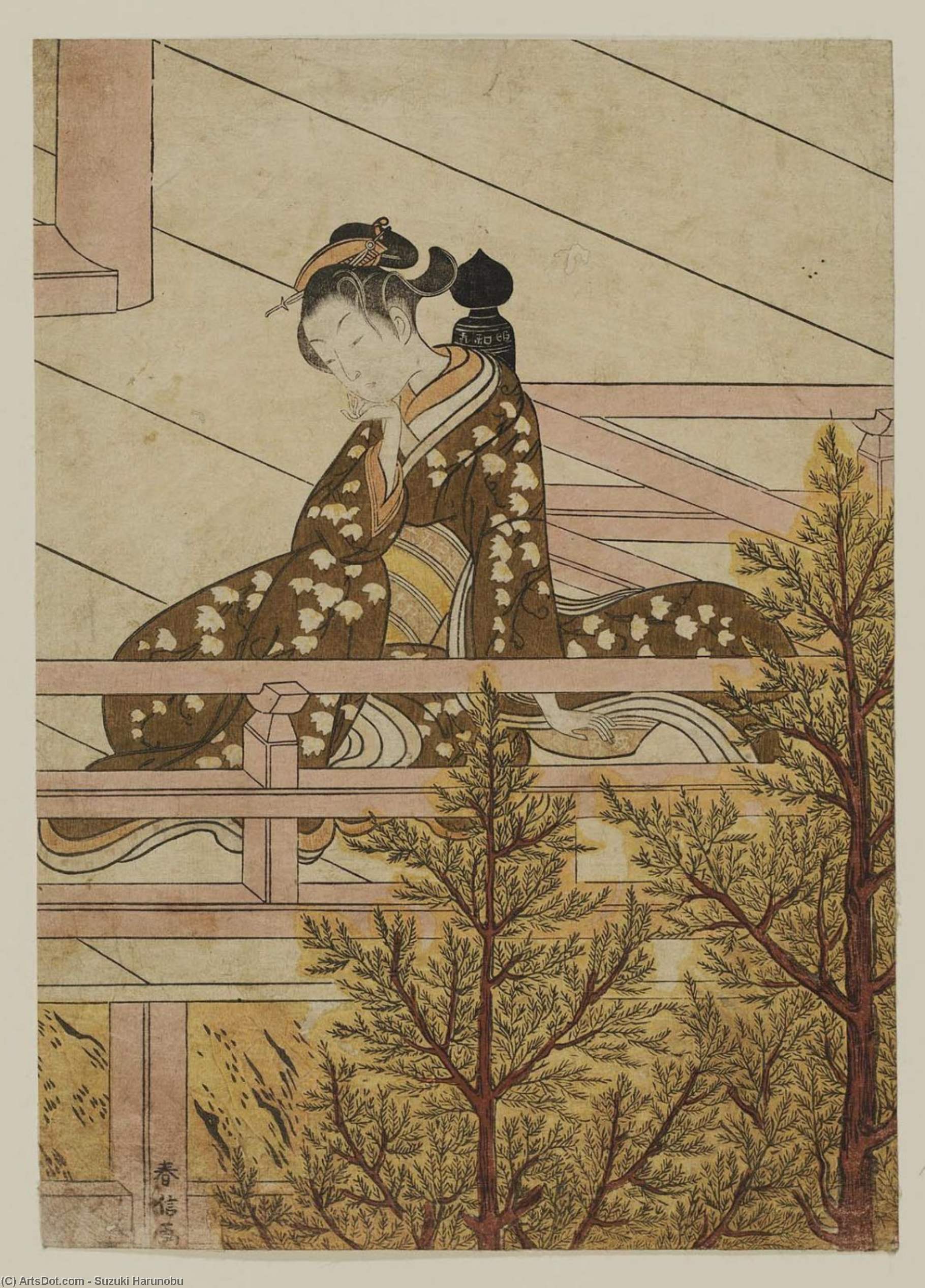 Young Woman Seated On The Balcony Of Kiyomizu Temple — Suzuki Harunobu