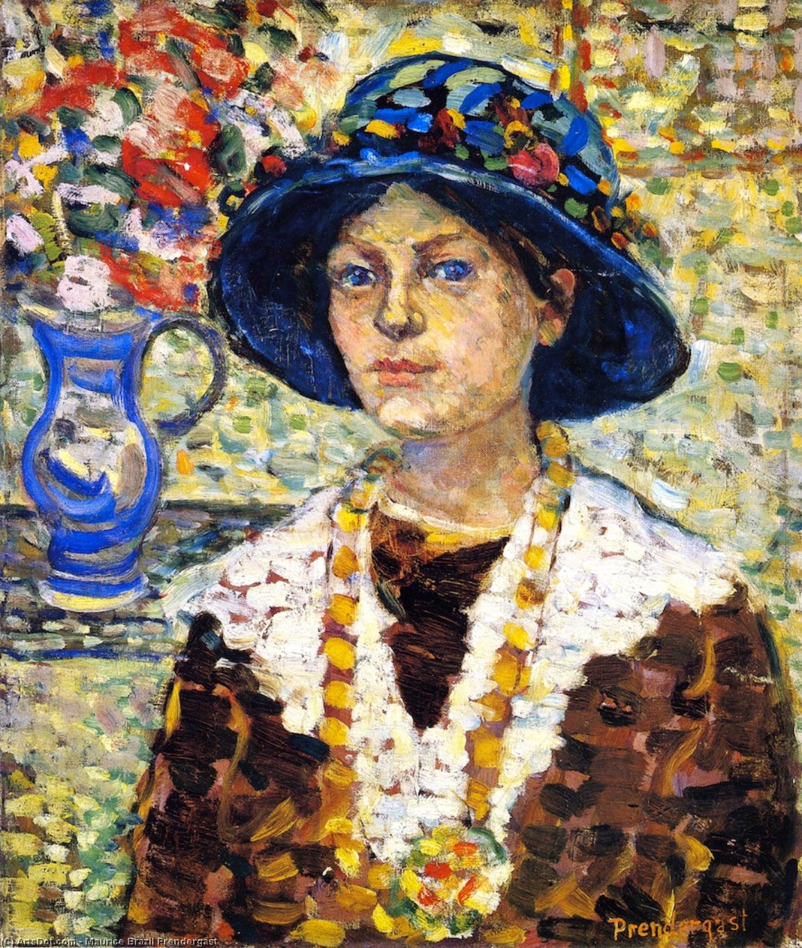 Portrait Einer Jungen Frau Mit Blumen — Maurice Brazil Prendergast