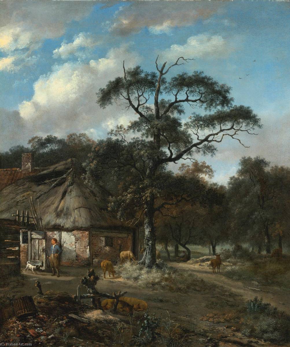 Wooded Landscape With A Boy And Animals Near A Cottage — Jan Jansz Wijnants