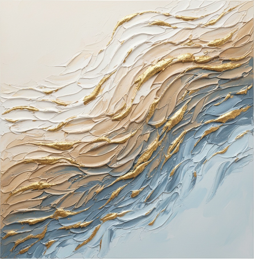 Gilded Tides Of Serenity: A Sculptural Study In Cream, Sand, And Slate Blue — David Moreau