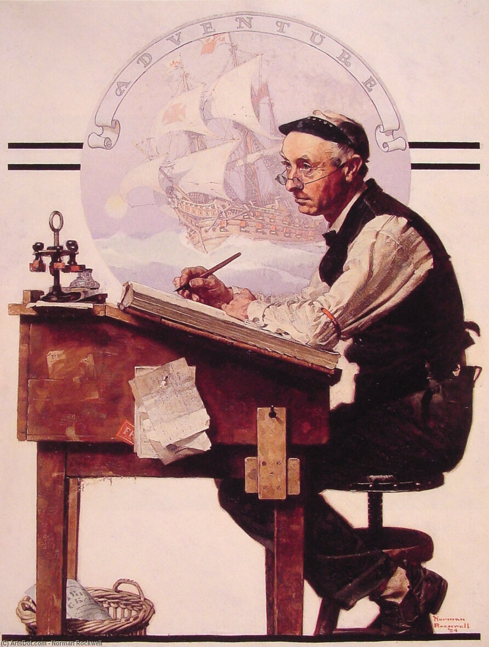 Daydreaming Bookeeper (adventure) — Norman Rockwell