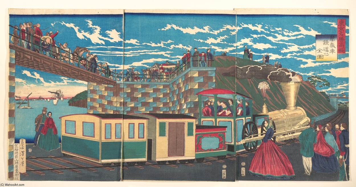 Steam Locomotive Train Tracks At Takanawa — Tsukioka Yoshitoshi