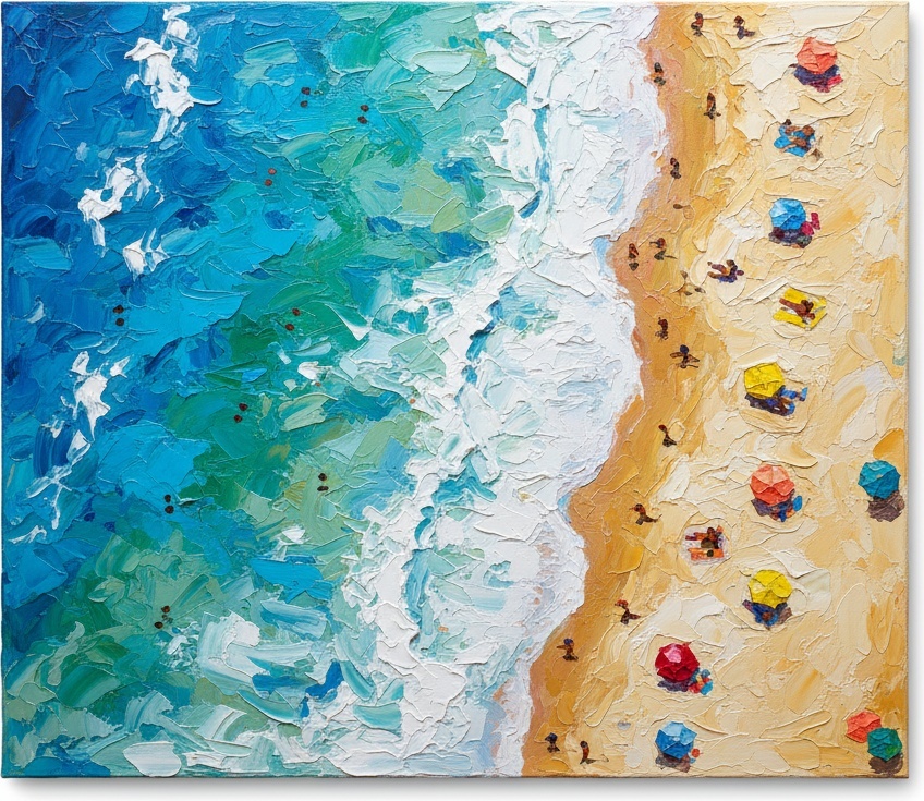 Azure Rhythms: A Singular Impasto Study Of Coastal Serenity And Sunlit Shores — Christian Noiret