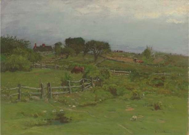 Cattle Grazing With A Farm In The Distance — John Joseph Enneking