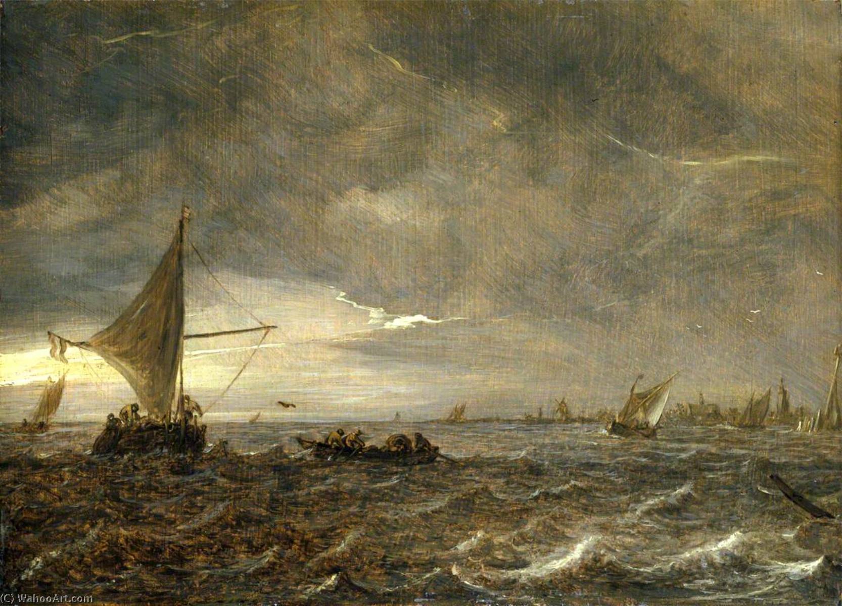 Fishing Boats In An Estuary At Dusk — Jan Josephszoon Van Goyen