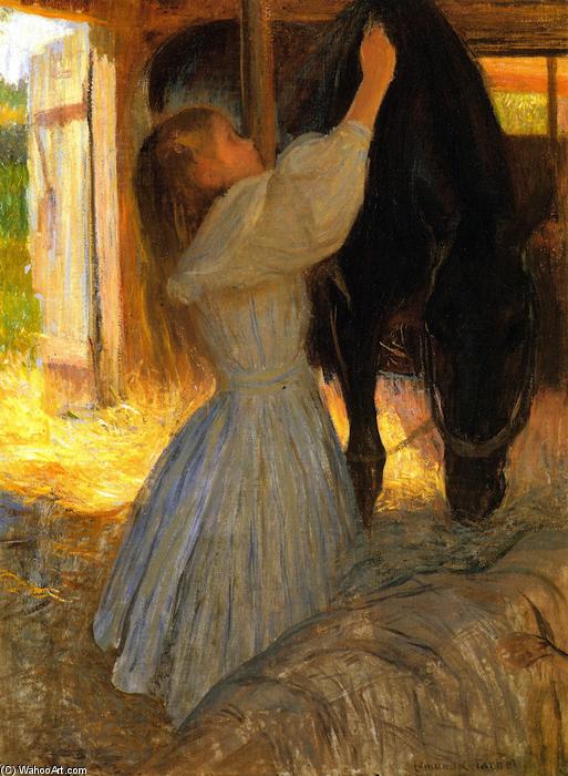 Child Grooming A Horse — Edmund Charles Tarbell