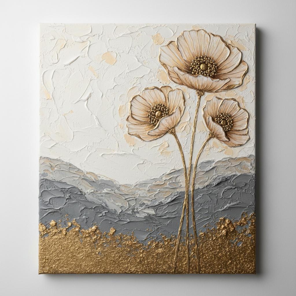 Soledad Dorada: Amapolas Escultóricas En Un Paisaje Meditativo De Pizarra Y Oro — David Moreau