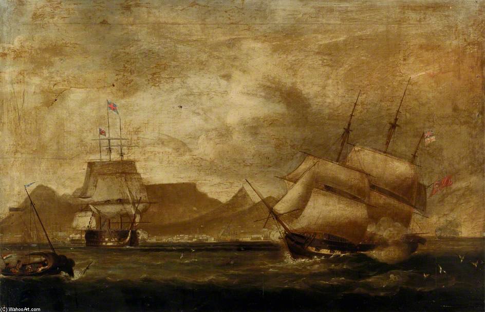 A Man-of-war And An East Indiaman In Table Bay — William John Huggins