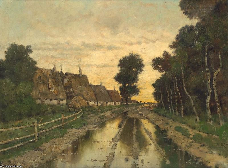 Nach Dem Unwetter - Bauernkaten Entlang Einer Dorfstrasse Im Herbst — Karl Heffner