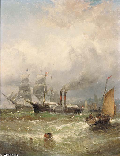 Paddlesteamer And Other Shipping Off A Harbour Mouth — William A. Thornley (thornbery)