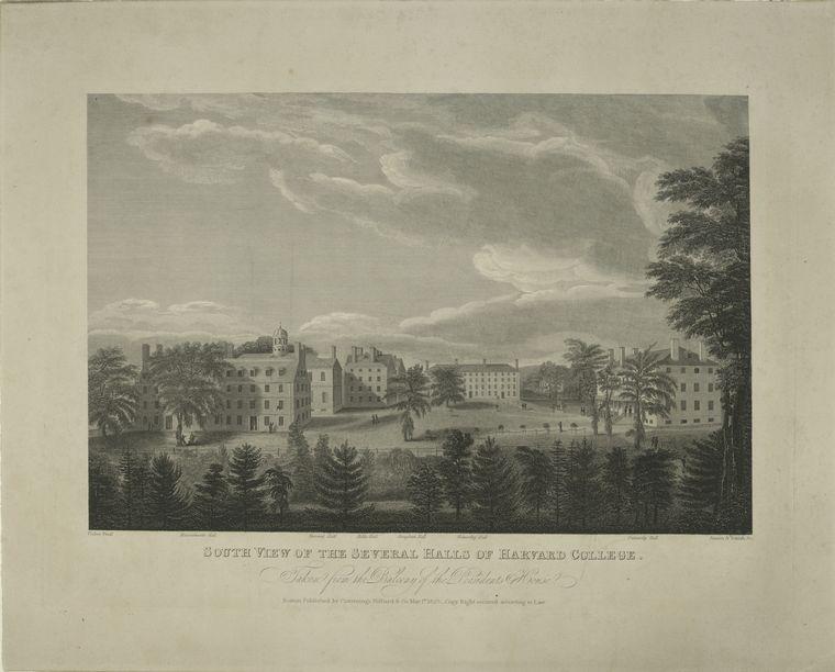South View Of The Several Halls Of Harvard College. Taken From The Balcony Of The President's House — Alvan Fisher