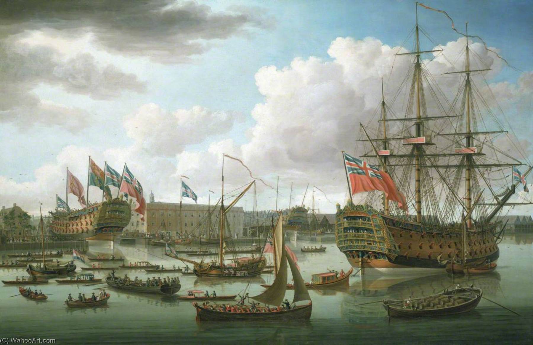 The 'royal George' At Deptford Showing The Launch Of 'the Cambridge' — John Cleveley The Elder