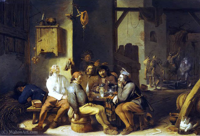 Peasants Smoking And Drinking In A Barn With Devils Dancing Beyond — Cornelis Saftleven (cornelis Zachtleven)