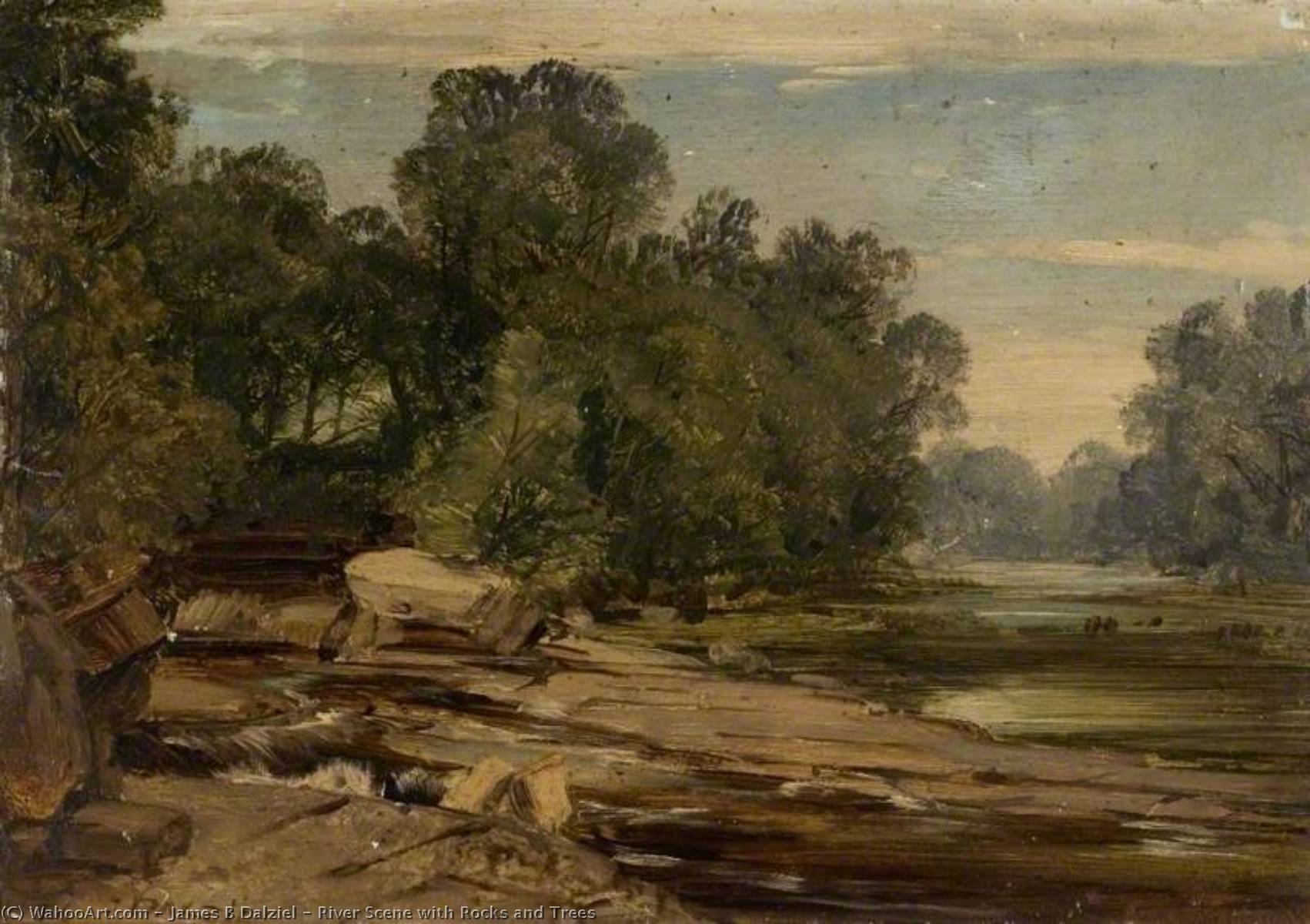 River Scene With Rocks And Trees — James B Dalziel