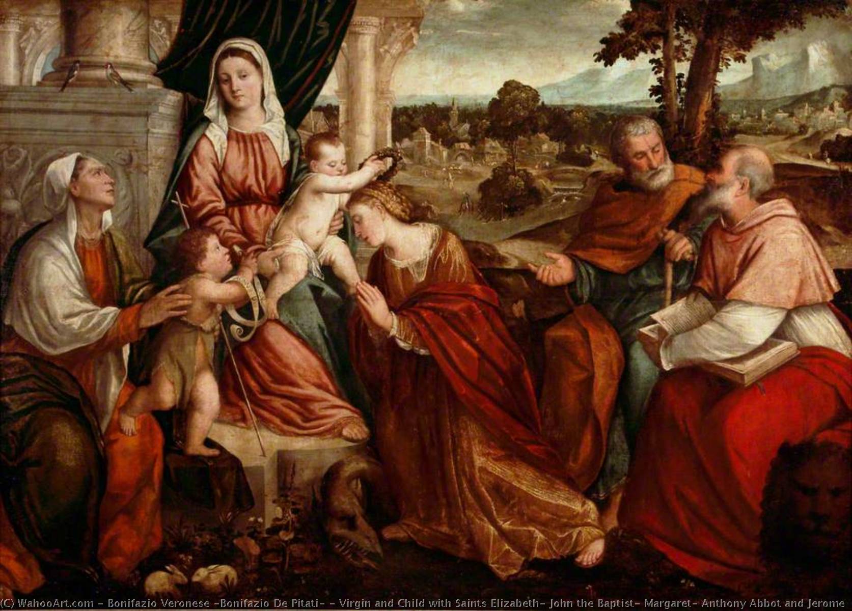 Virgin And Child With Saints Elizabeth, John The Baptist, Margaret, Anthony Abbot And Jerome — Bonifacio Veroneze