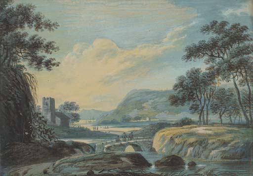 Travellers Crossing A Bridge — William Payne