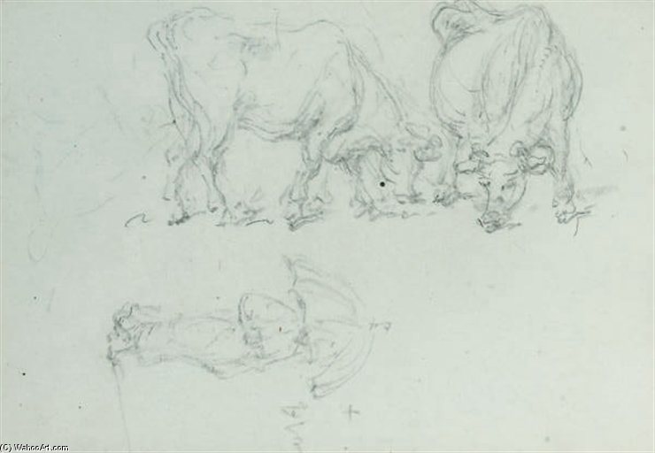 Study Of Cattle And A Figure Walking With A Parasol; And Study Of A Hat — George Chinnery