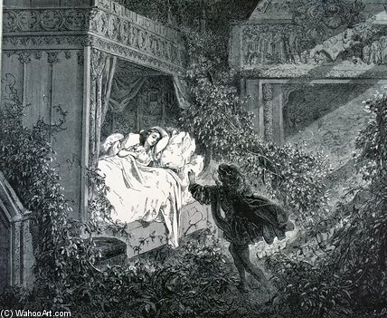 El Príncipe Entrando Al Dormitorio De La Princesa En El Castillo Encantado, Ilustración Para ‘la Bella Durmiente’ Por Charles Perrault — Paul Gustave Doré