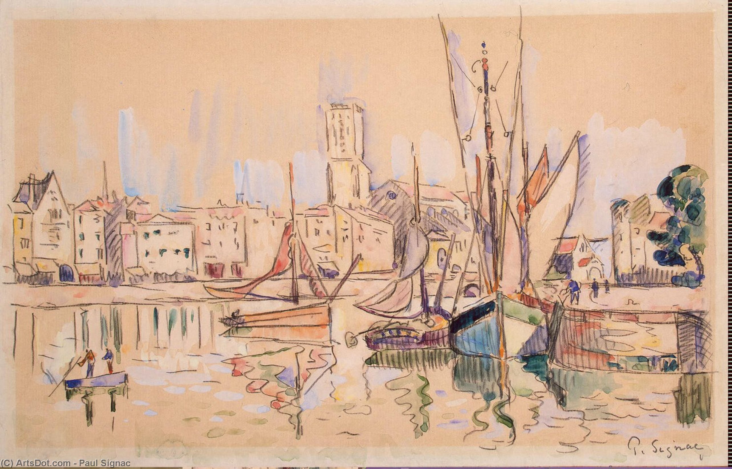 Sailboats At A Pier In Honfleur — Paul Signac
