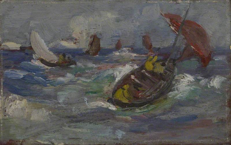 Seascape Boats In A Rough Sea — David Thomas Robertson