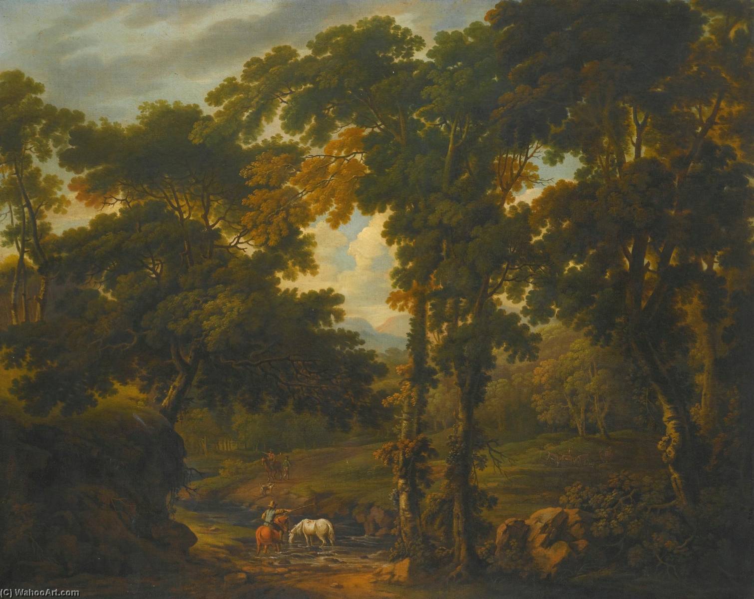 Woodland Scene With A Horseman Crossing A Stream — Džordž Baret Stariji