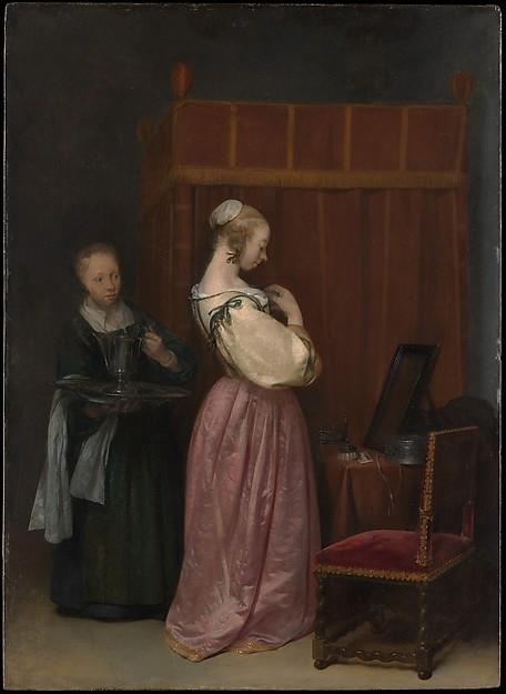 A Young Woman At Her Toilet With A Maid — Gerard Ter Borch The Younger