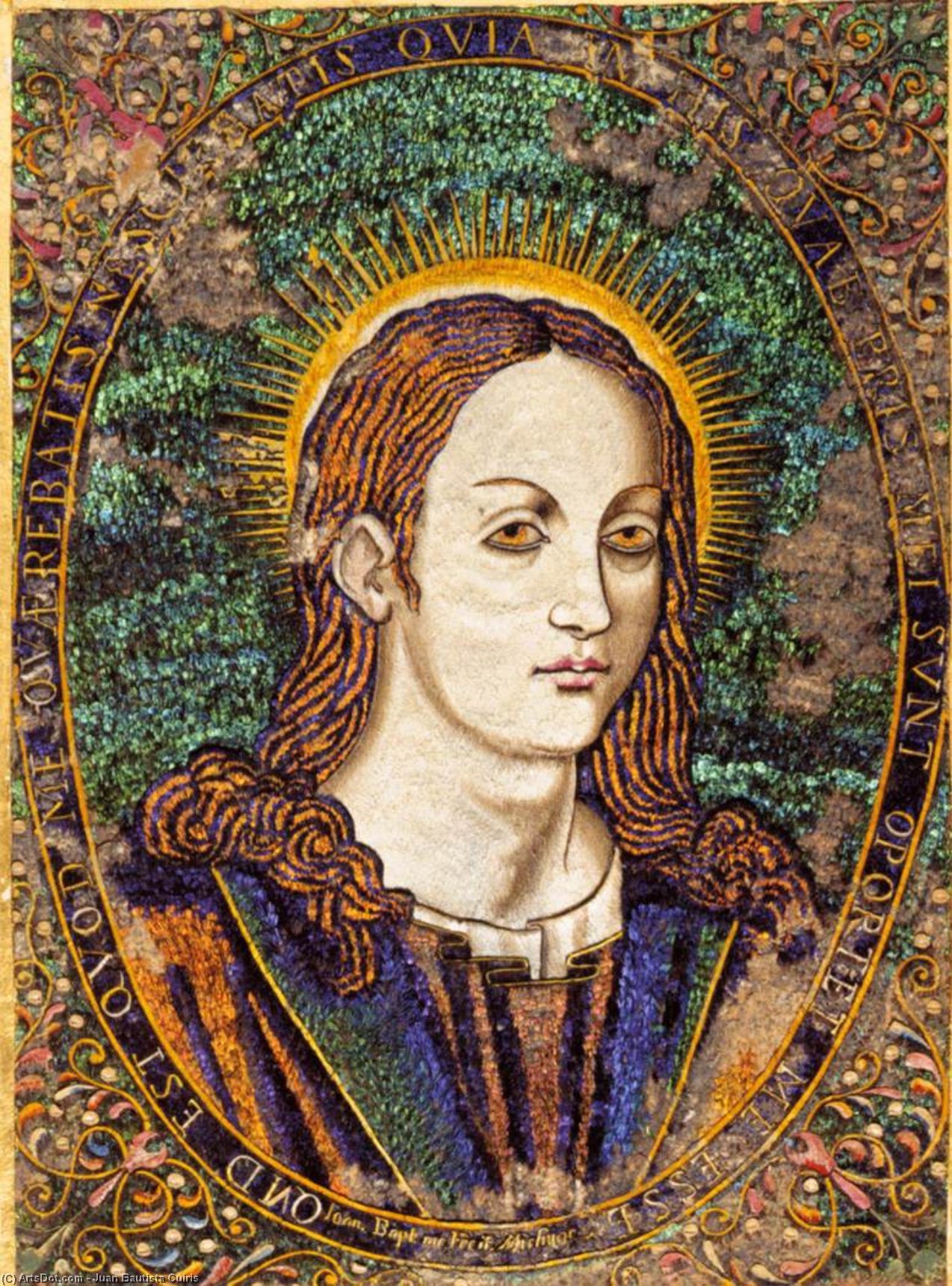 Portrait Of Christ Made Of Humming Bird And Parrot Feathers — Juan Bautista Cuiris