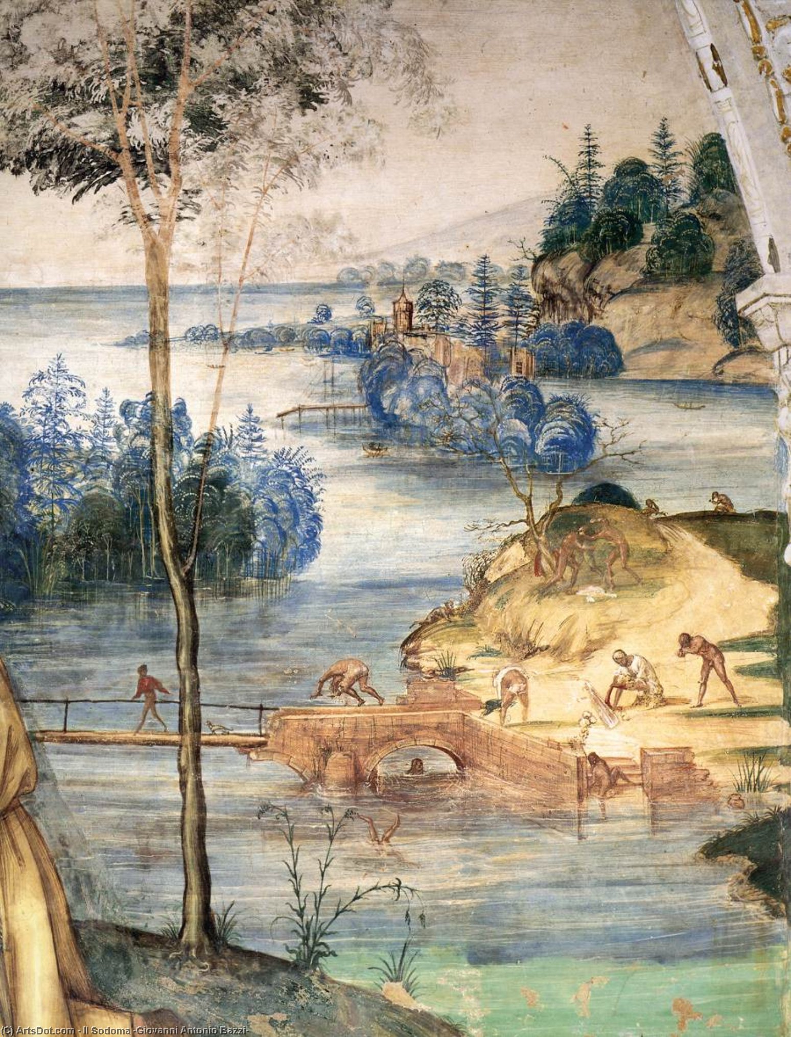 Life Of St Benedict, Scene 15: Benedict Fishes The Pieces Of A Broken Ax (detail) — Il Sodoma (giovanni Antonio Bazzi)