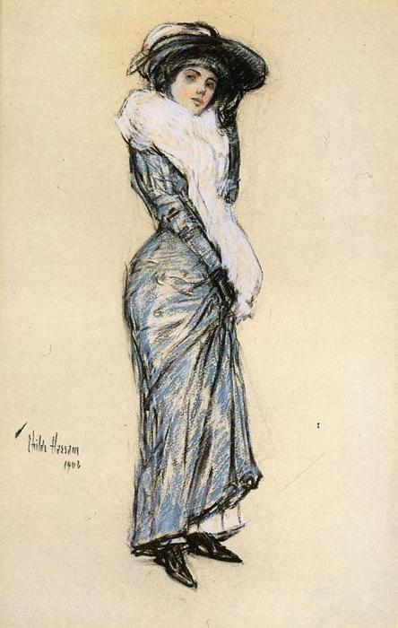 Portrait Of A Lady In Blue Dress — Frederick Childe Hassam