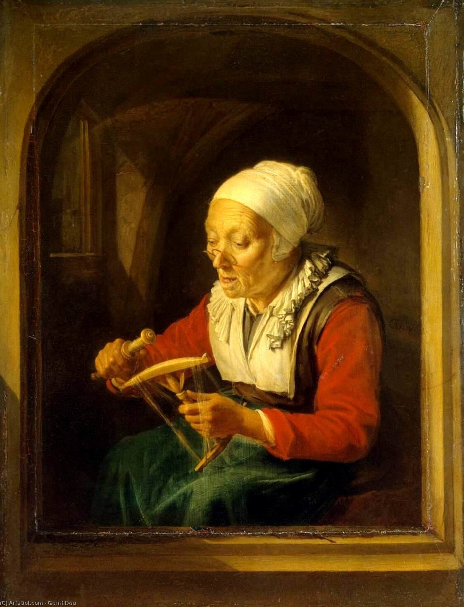 Old Woman Unreeling Threads — Gerrit Dou