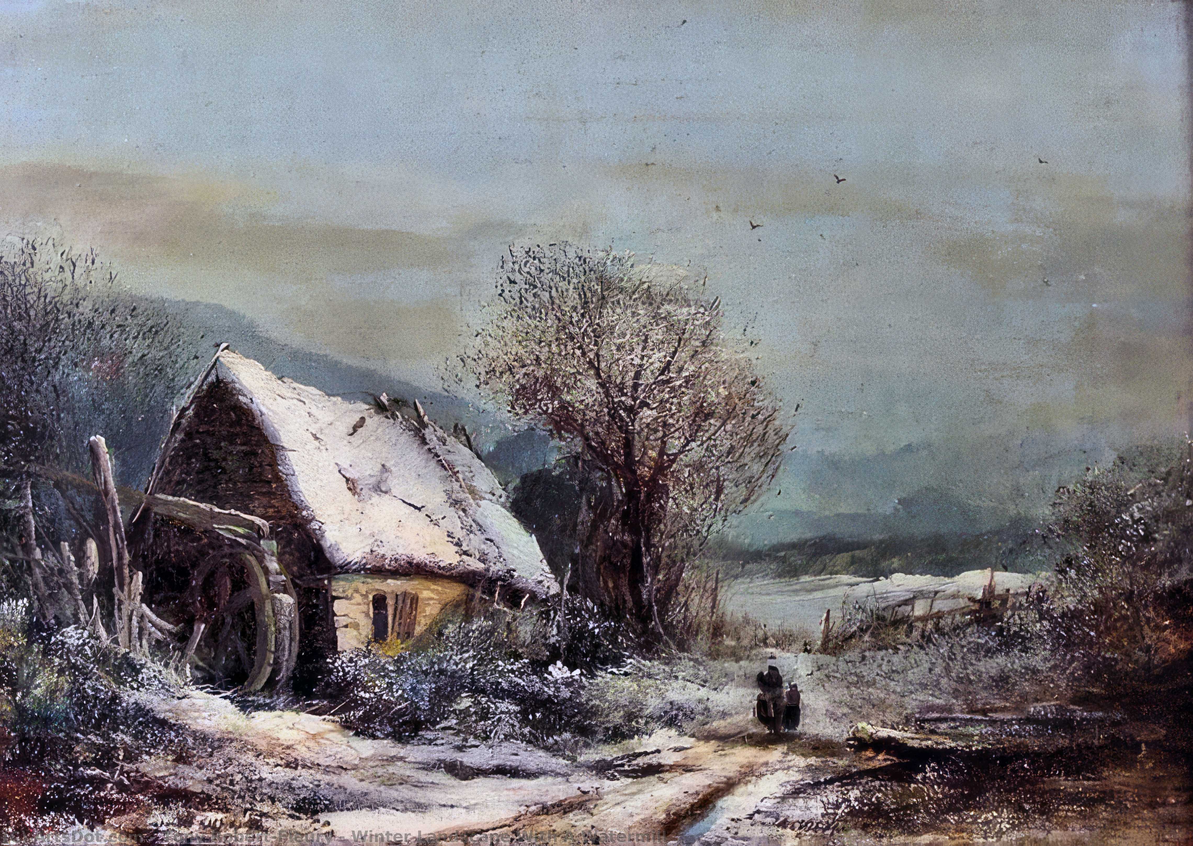 Winter Landscape With A Watermill — Tony Robert-fleury