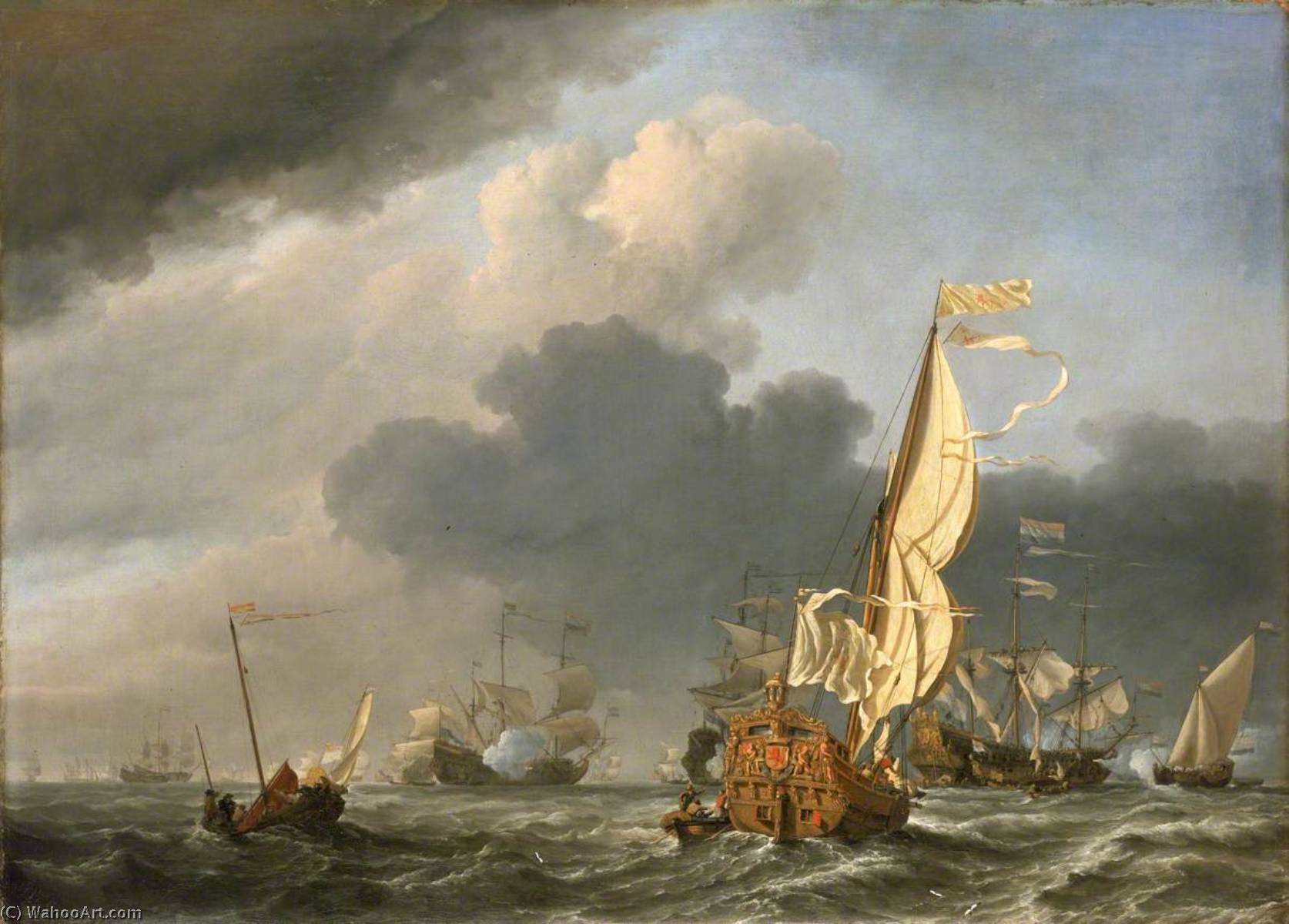 A States Yacht In A Fresh Breeze Running Towards A Group Of Dutch Ships — Willem Van De Velde The Elder