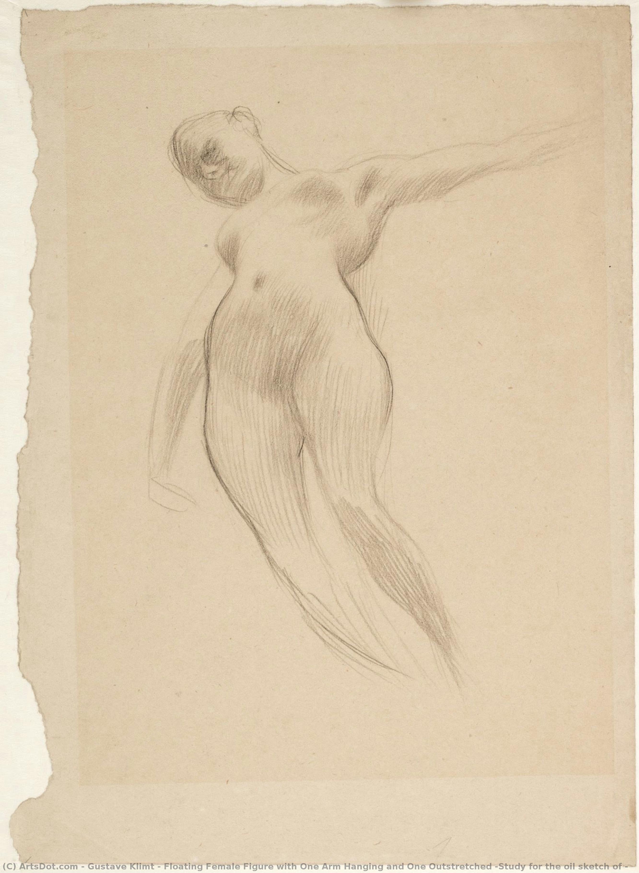 Schwebende Weibliche Figur Mit Einem Arm Zum Abhängen Und Einem Ausgestreckten Arm — Gustav Klimt