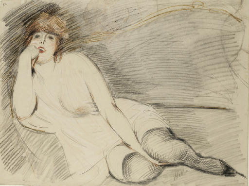 Woman Reclining Front View — Paul César Helleu