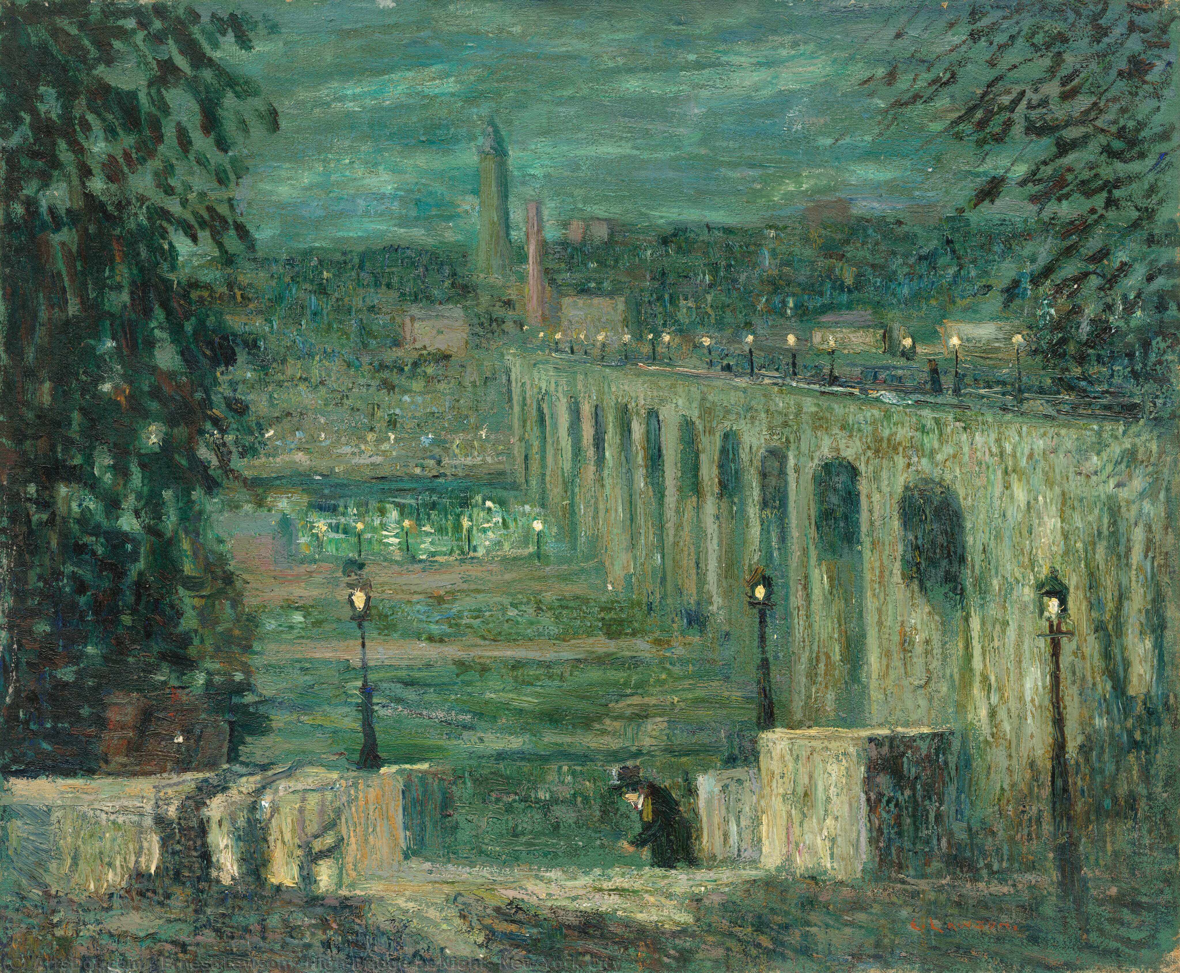 High Bridge At Night, New York City — Ernest Lawson