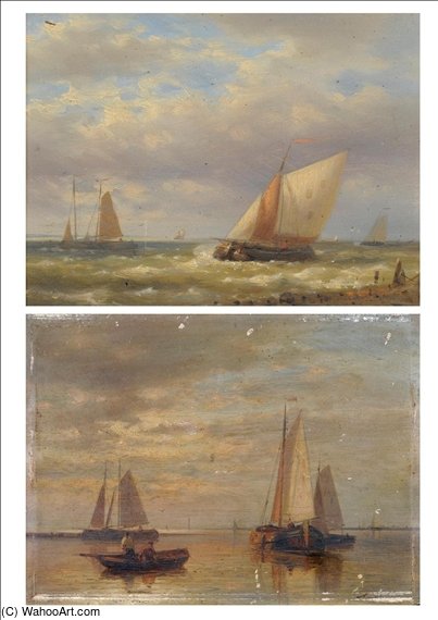 Dutch Fishing Boats In A Windswept Sea — Abraham Hulk Senior
