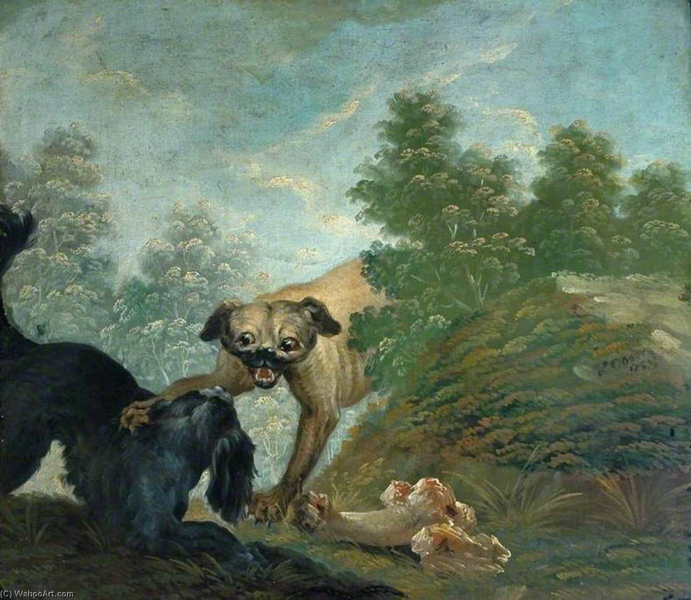 Two Dogs Fighting Over A Bone — Jacques Charles Oudry