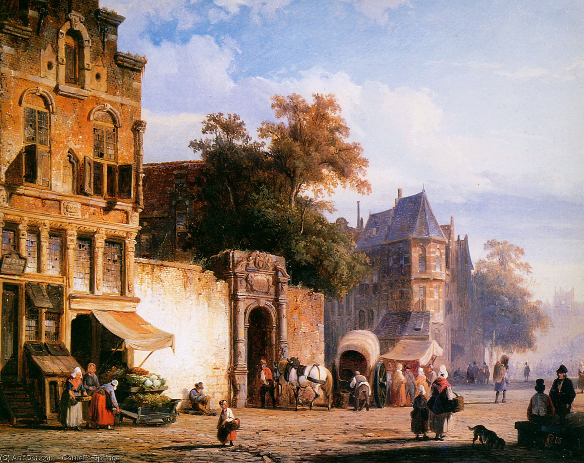 Cityview Wiith Marketstall — Cornelis Springer