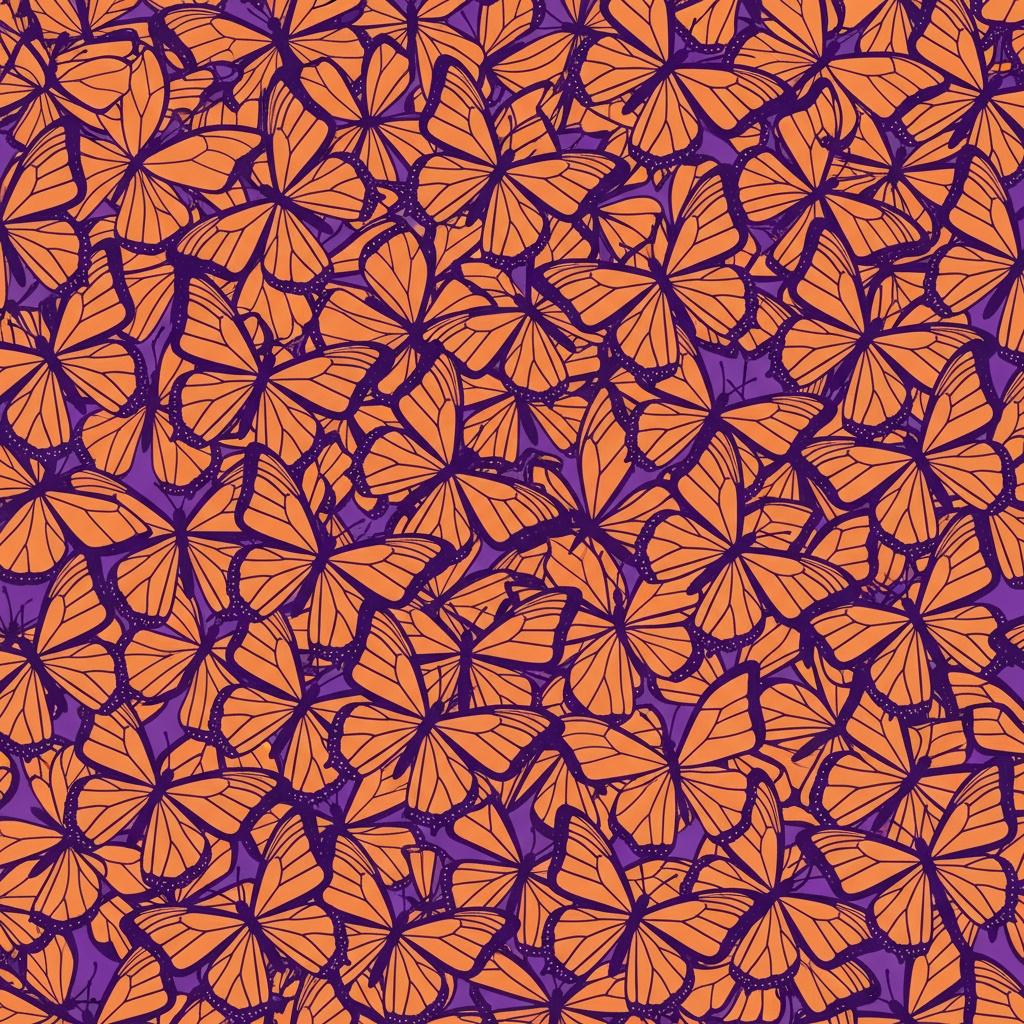 Infinite Metamorphosis: A Saturated Tapestry Of Overlapping Wings In Radiant Orange And Violet — Caroline Pelletier