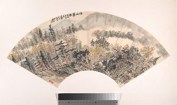 近代 陳衡恪 秋山蕭寺 扇面 Remote Temple On The Autumn Mountain — Chen Hengke