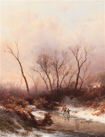 Wood Gatherers On The Ice — Pieter Lodewijk Francisco Kluyver