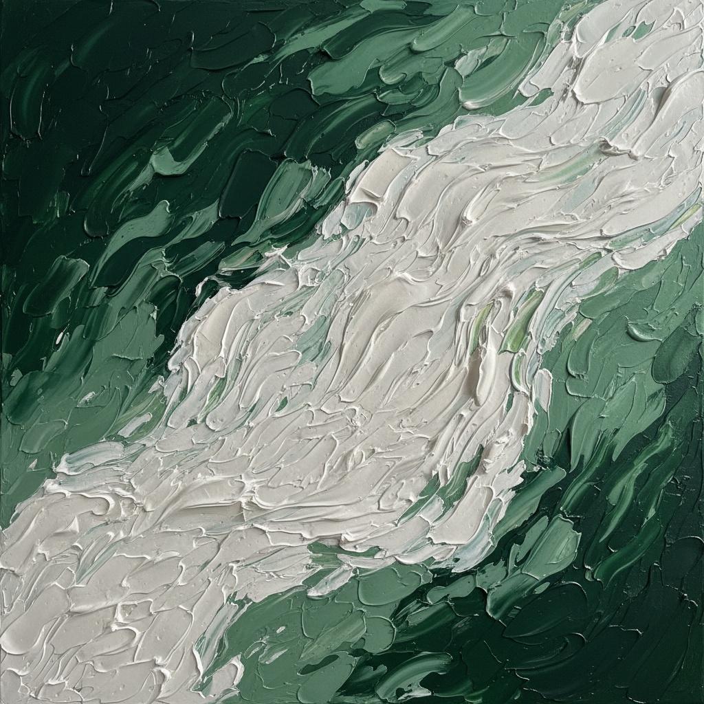 Ätherisches Fließen Von Grünlichen Schatten In Skulpturalem Weißem Impasto-relief — David Moreau