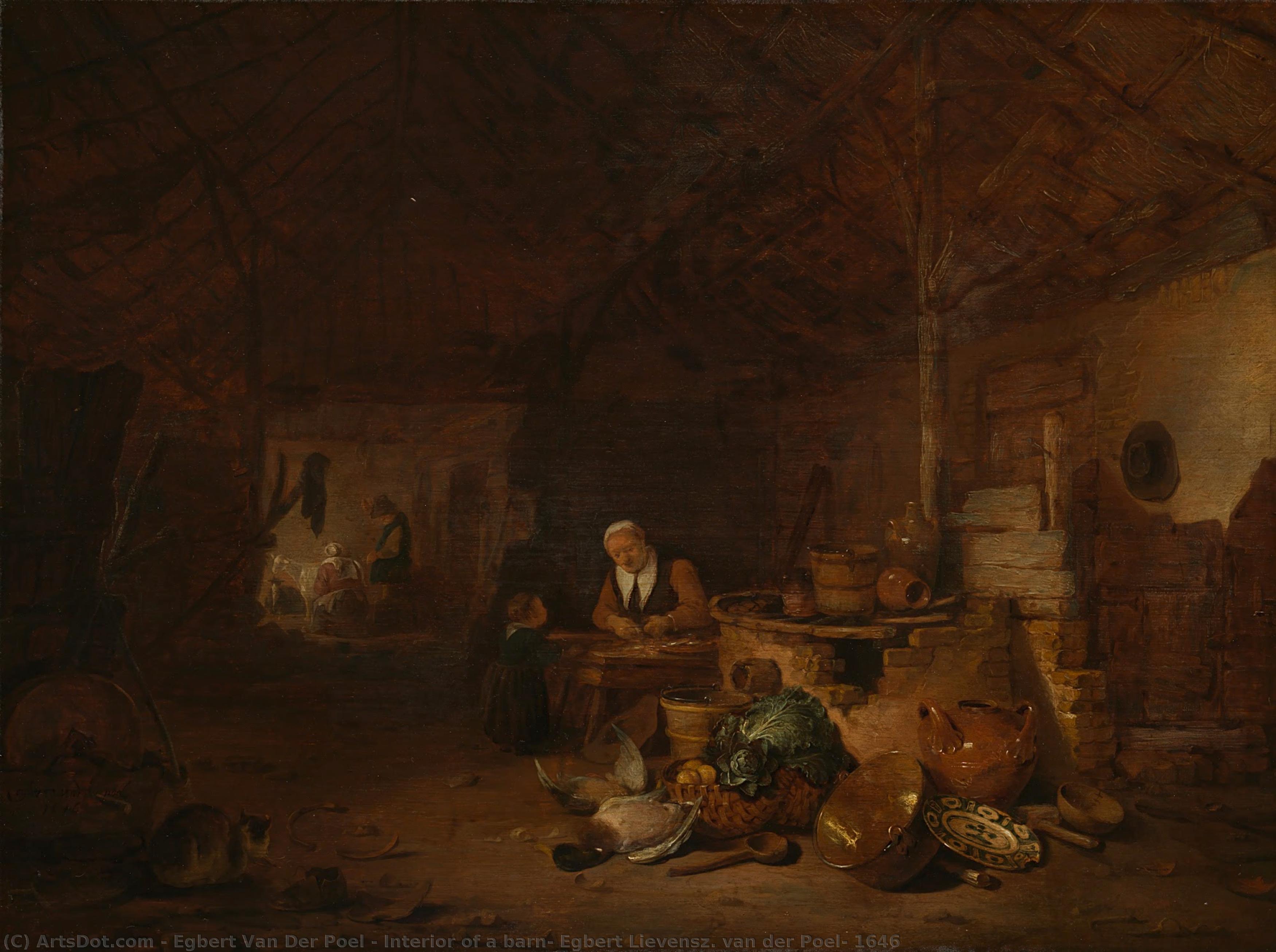 Interior Of A Barn, Egbert Lievensz. Van Der Poel, 1646 — Egbert Van Der Poel