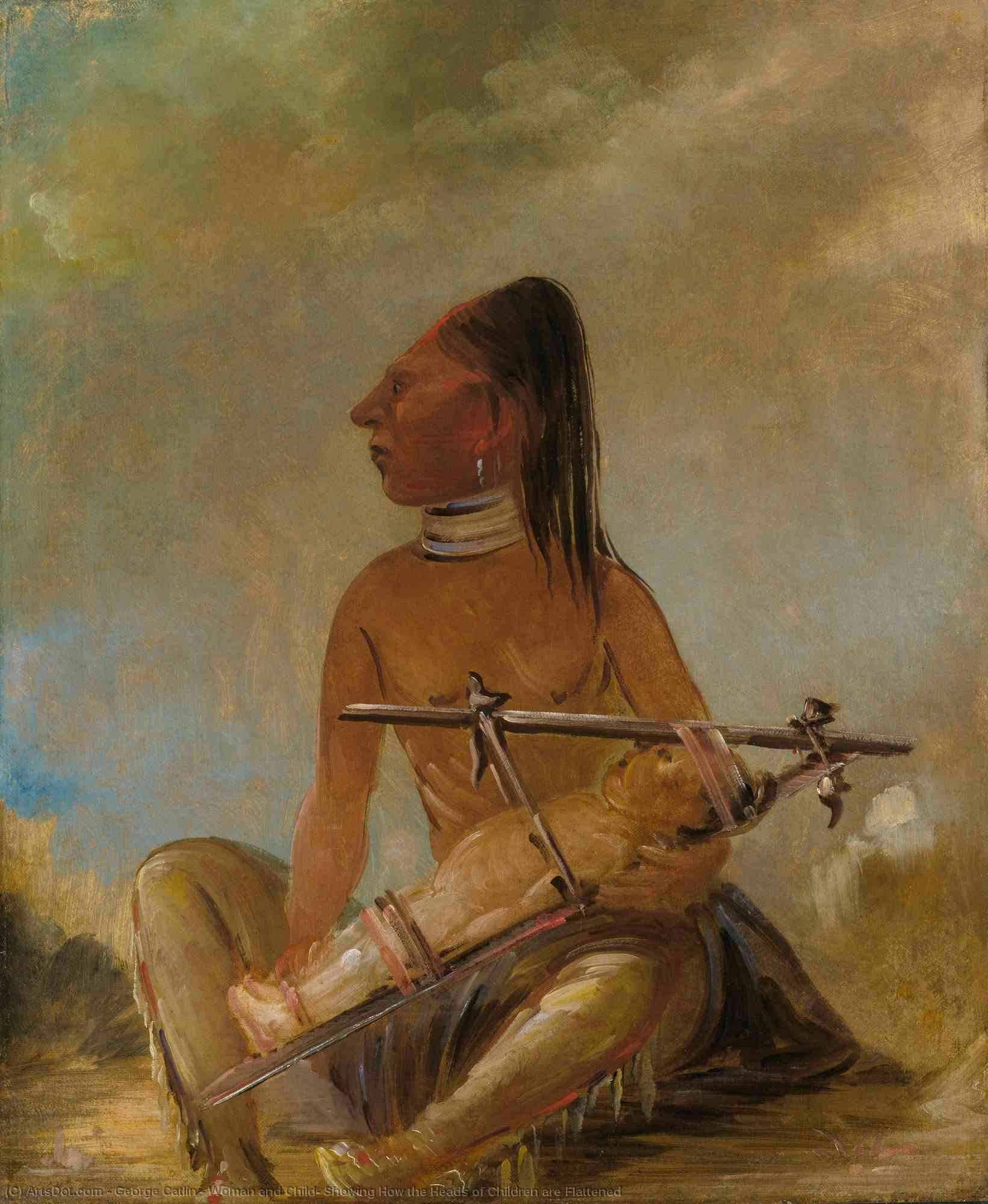 Woman And Child, Showing How The Heads Of Children Are Flattened — George Catlin
